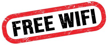 FREE WIFI, kırmızı-siyah dikdörtgen mühür işareti üzerine metin.
