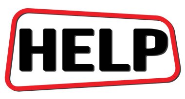 Kırmızı-siyah trapez damgası üzerine yazılmış yardım metni.