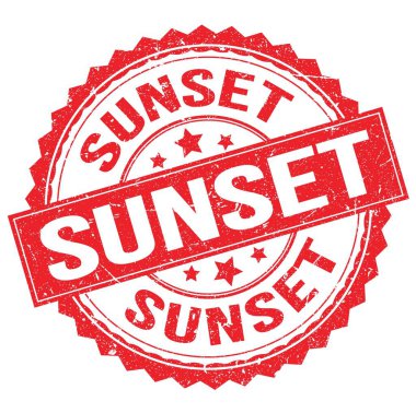 Kırmızı yuvarlak pul işareti üzerine yazılmış SUNSET metni