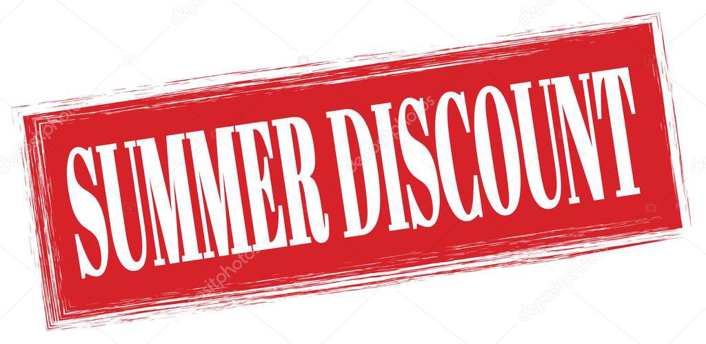SUMMER DISCOUNT text written on red rectangle stamp sign.