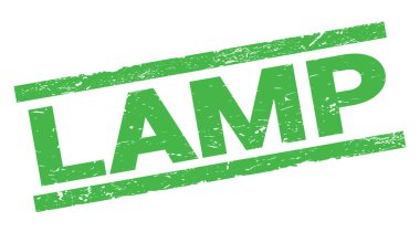 Yeşil dikdörtgen pul işareti üzerine yazılmış LAMP metni.