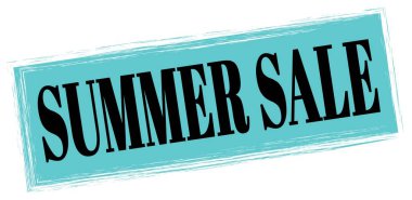 Mavi-siyah dikdörtgen mühür işareti üzerine yazılmış yaz satışı metni.