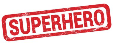 SUPERHERO text written on red rectangle stamp sign.