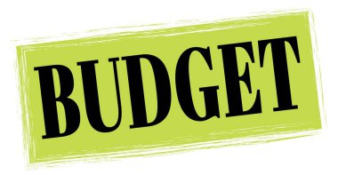 BUDGET text written on green-black rectangle stamp sign.