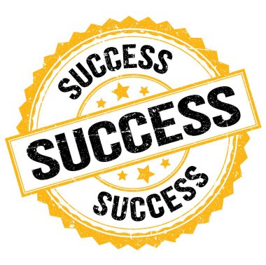 SUCCESS metin sarı-siyah yuvarlak pul işareti üzerine yazılmış