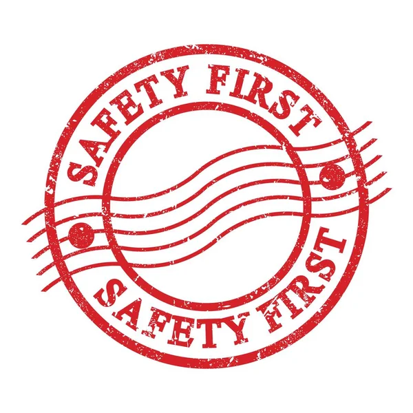 Safety First Text Written Red Grungy Postal Stamp — Fotografia de Stock