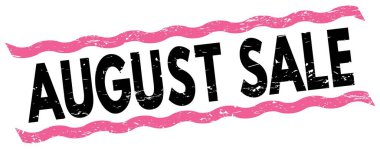 Pembe-siyah çizgi işareti üzerine yazılmış AĞUSTOS satışı metni.