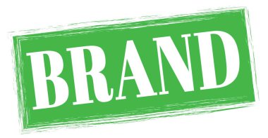 Yeşil dikdörtgen damga işareti üzerine yazılmış Brand metni.