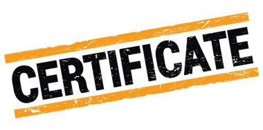 Siyah-turuncu dikdörtgen mühür işareti üzerine yazılmış CERTIFICATE metin.