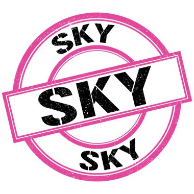 Pembe-siyah pul işareti üzerine yazılmış SKY metni
