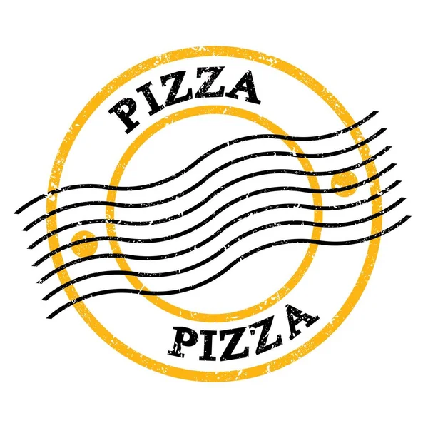 Pizza Text Written Yellow Black Grungy Postal Stamp — 图库照片