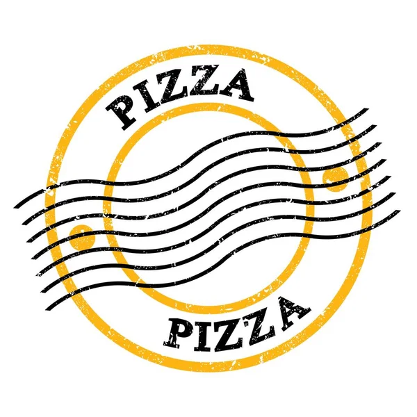 Pizza Text Written Yellow Black Grungy Postal Stamp — Photo