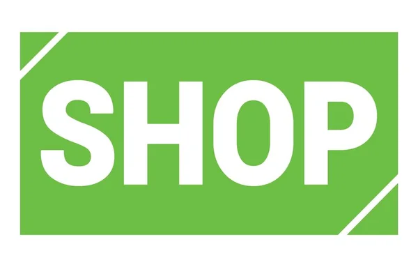 Yeşil Dikdörtgen Pul Işareti Üzerine Yazılmış Shop Metni — Stok fotoğraf