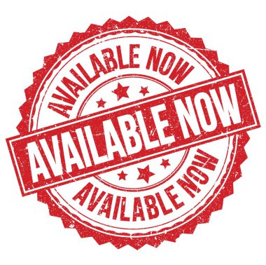 AVAILABLE Şimdi kırmızı yuvarlak pul işareti üzerine yazılmış metin