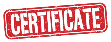 Kırmızı grungy işareti üzerine yazılmış CERTIFICATE metin.