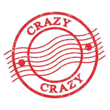CRAZY, kırmızı grungy posta pulu üzerine yazılmış metin.