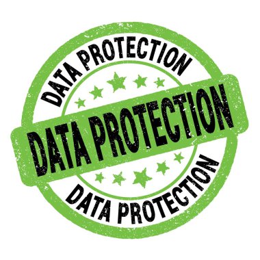 DATA PROTECTION metni yeşil-siyah grungy işareti üzerine yazılmış.