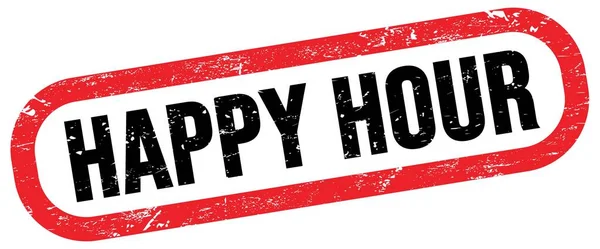 Happy Hour Text Red Black Rectangle Stamp Sign — Stock Photo, Image