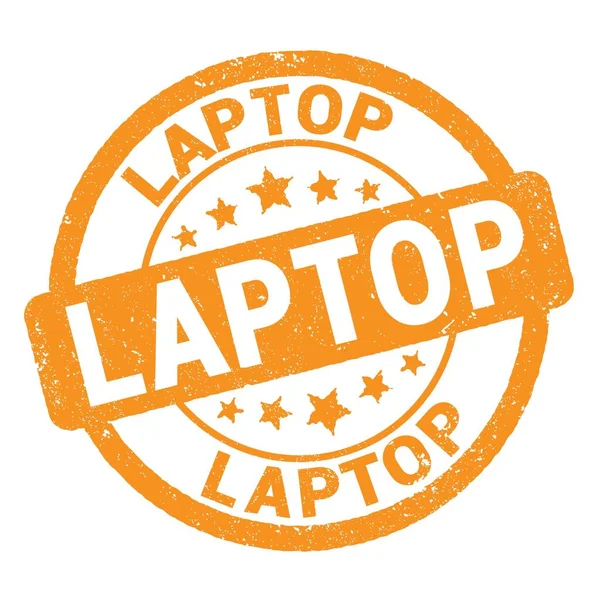 Laptop Tekst Napisany Pomarańczowym Grungy Znak Znaczka — Zdjęcie stockowe