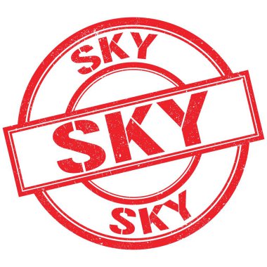 SKY text written on red round stamp sign