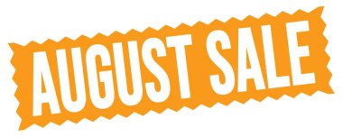 AUGUST SALE text written on orange zig-zag stamp sign.