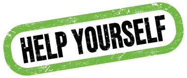 HELP YOURSELF, text on green-black rectangle stamp sign.