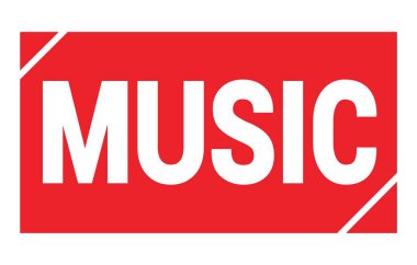 Kırmızı dikdörtgen damga işareti üzerine yazılmış MÜZİK metin.