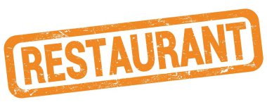 RESTAURANT text written on orange rectangle stamp sign.
