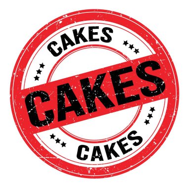 CAKES text written on red-black round grungy stamp sign