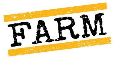 FARM text written on yellow-black grungy lines stamp sign.