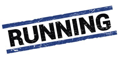RUNNING text written on black-blue rectangle stamp sign.