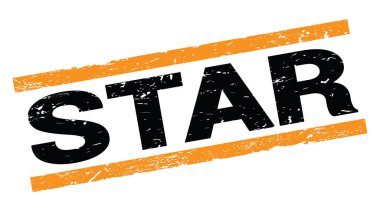 STAR text written on orange rectangle stamp sign.