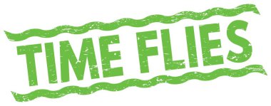 TIME FLIES text written on green lines stamp sign.