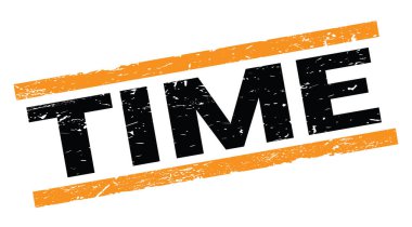TIME text written on orange rectangle stamp sign.
