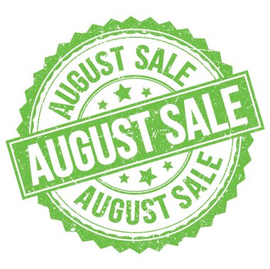 AUGUST SALE text written on green round stamp sign