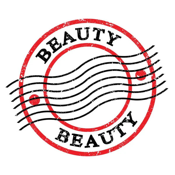 Beauty Text Written Red Black Grungy Postal Stamp — ストック写真