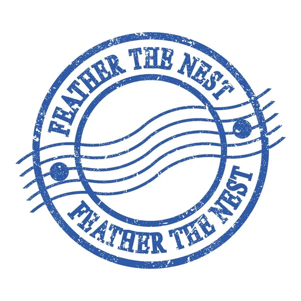Feather Nest Text Written Blue Grungy Postal Stamp — Stock Fotó