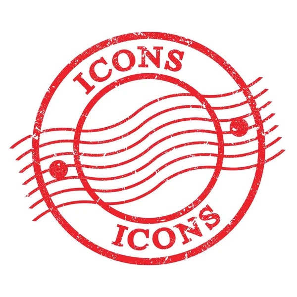 Icons Text Written Red Grungy Postal Stamp — Zdjęcie stockowe