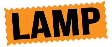 LAMP text written on orange-black zig-zag stamp sign.