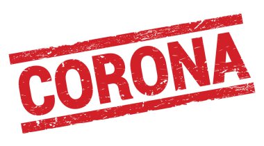 Kırmızı dikdörtgen damga işareti üzerine yazılmış CORONA metni.