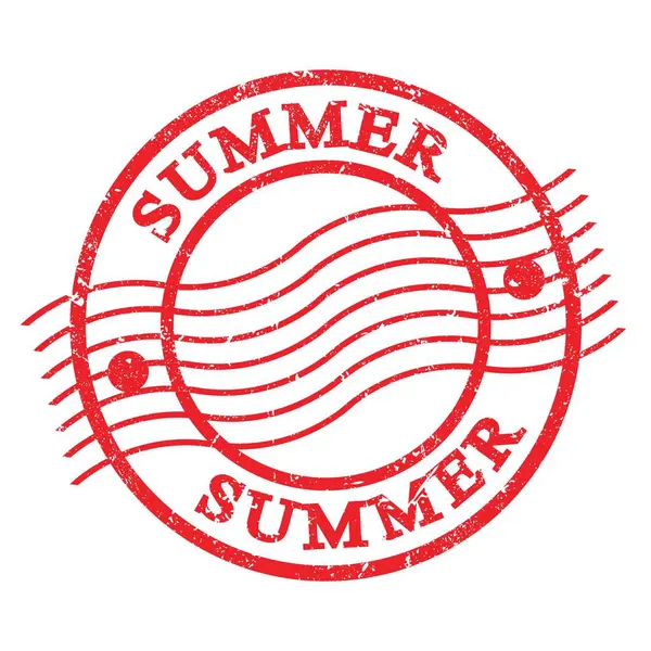 Summer Text Written Red Grungy Postal Stamp —  Fotos de Stock