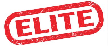 ELITE, text written on red rectangle stamp sign.