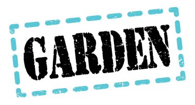 GARDEN text written on blue-black dash stamp sign.
