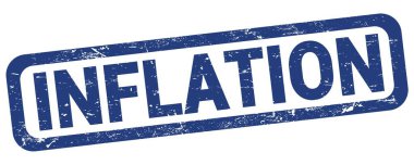 INFLATION text written on blue rectangle stamp sign.