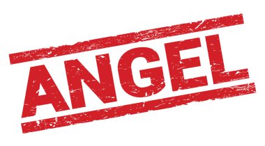 ANGEL text written on red rectangle stamp sign.