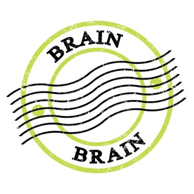 BRAIN, text written on green-black grungy postal stamp.
