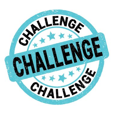CHALLENGE text written on blue-black grungy stamp sign.