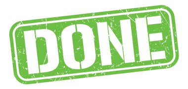 DONE text written on green grungy stamp sign.