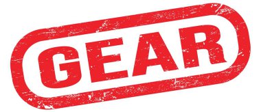 GEAR, text written on red rectangle stamp sign.