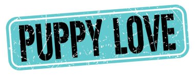 PUPPY LOVE text written on blue-black grungy stamp sign.
